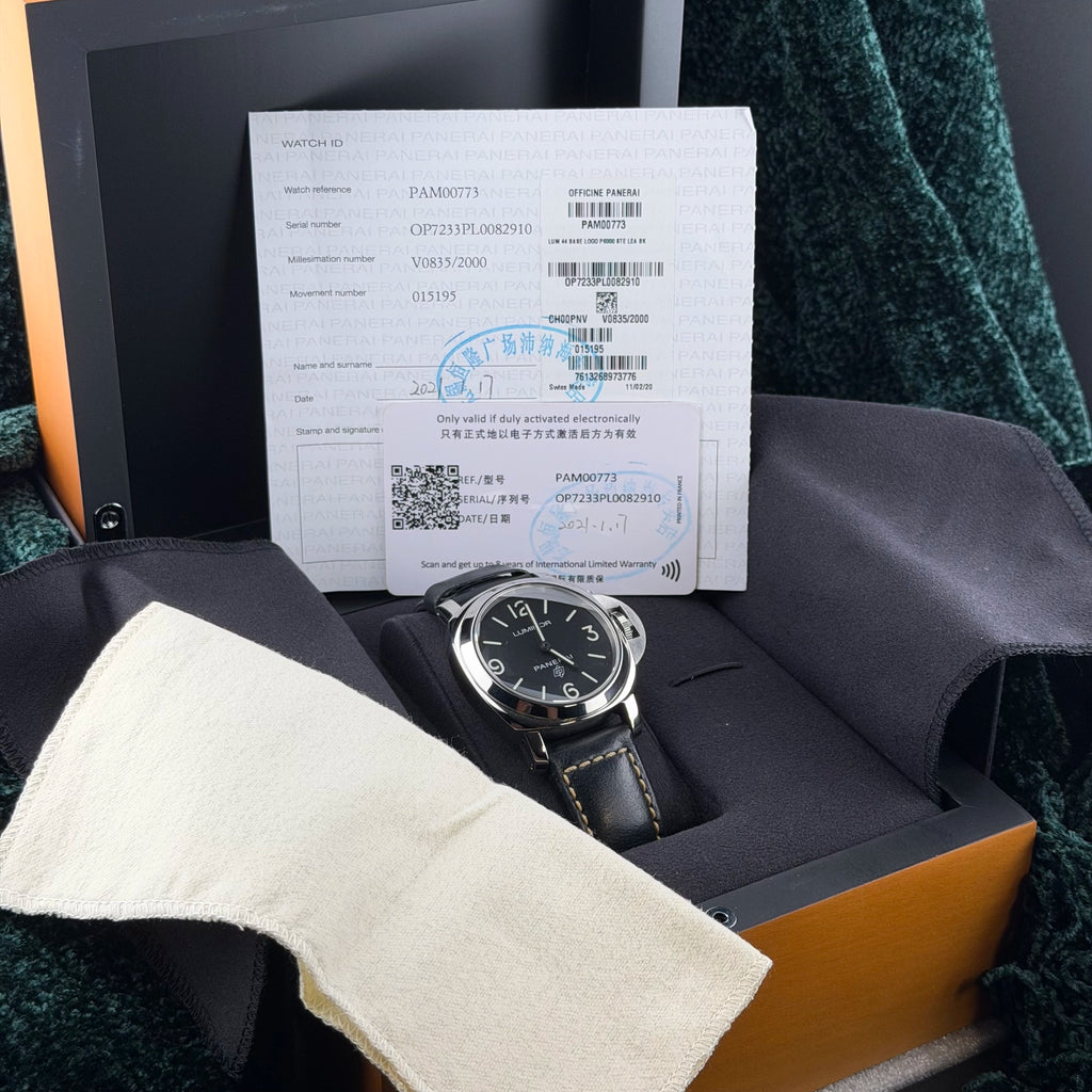 2021 Panerai Luminor Base Logo PAM 00773 Black Complete