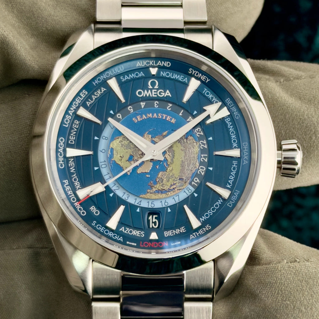 2024 Omega Seamaster Aqua Terra World Timer 220.10.43.22.03.001 Blue Complete 43mm